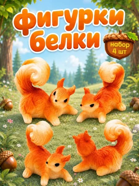 Набор игрушек фигурки белки 4 шт, мини животные, фигурки для детей
