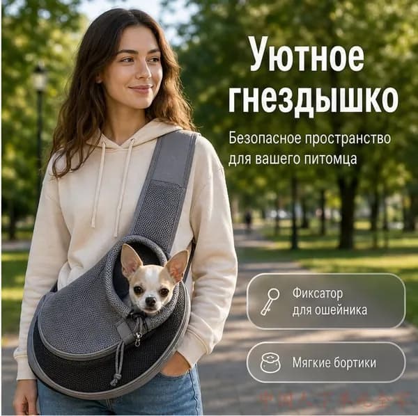 Сумка-переноска слинг для животных, собак и кошек мелких пород, размер S до 2,5 кг, серый