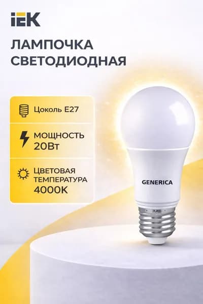 Лампочка светодиодная Е27 4000К 20Вт IEK Generica