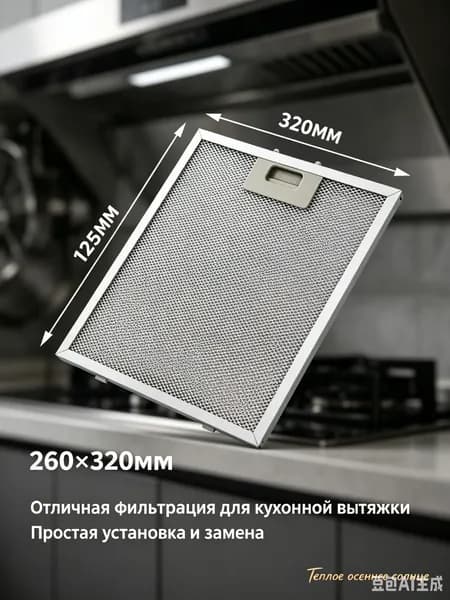 Жировой фильтр для вытяжки 320х260 мм, Жироулавливающий,алюминиевый, универсальная сетка (1 шт)