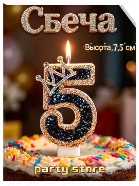 Свечи для торта цифра 5, 7.5 см