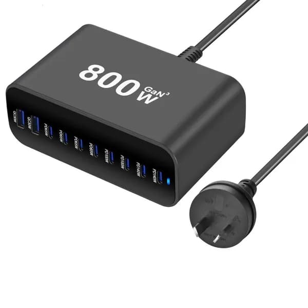 Зарядная станция с портом USB Type-C и корпусом из алюминиевого сплава, Черный - AU