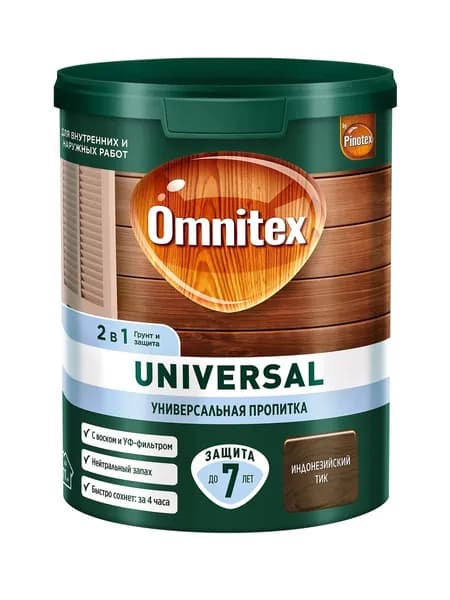 Универсальная пропитка для древесины Omnitex by Pinotex Universal 2 в 1 Цвет: Индонезийский тик 0,9 л