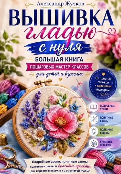 Вышивка гладью с нуля. Большая книга пошаговых мастер-классов для детей и взрослых | Жучков Александр | Электронная книга