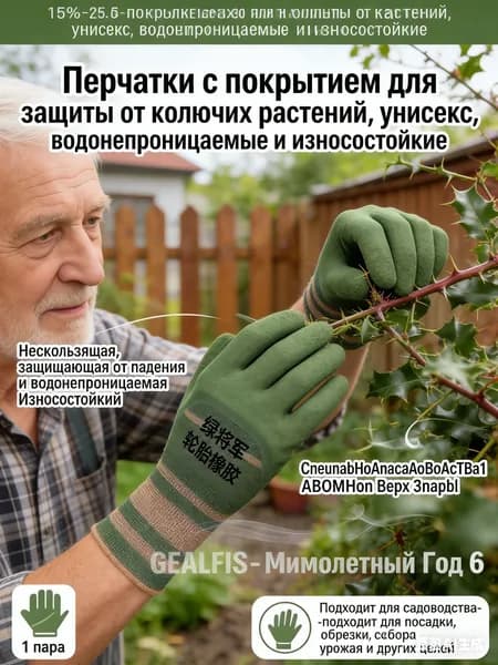 GEALFIS Перчатки от царапин и шипов для работы в саду непромокаемые с покрытием унисекс надежные