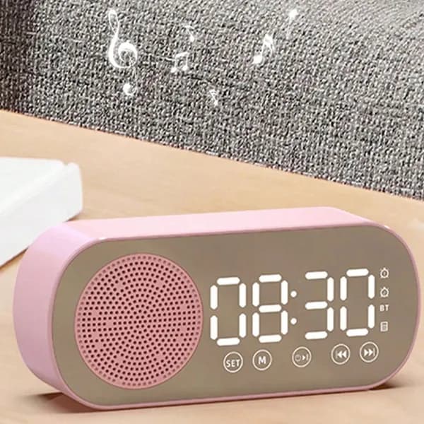 T1Беспроводной Bluetooth-Динамик С Часами И Радио, Двойным Будильником Для Дома Офиса, Розовый