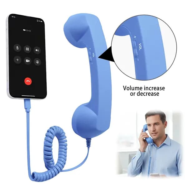 Bluetooth-трубка в ретро-стиле, USB-C, регулятор громкости, синяя