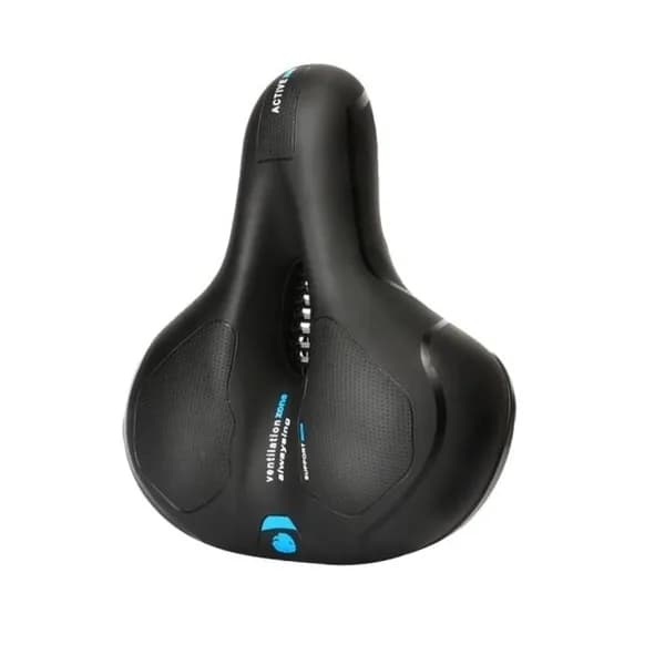 Седло велосипедное комфортное COMIRON BERN N669A 255x210, Технологии: ED, Эластомер, Верх: PU с пресс. принтом, цвет: чёрный, голубой
