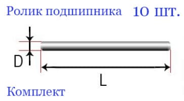Ролик подшипника (иглоролик), стальной, металлический, ШХ-15, 2,5х15,8 мм (10 шт.)