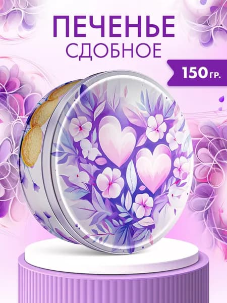 Печенье сдобное в жестяной банке с сахарной обсыпкой на подарок к чаю 150 грамм