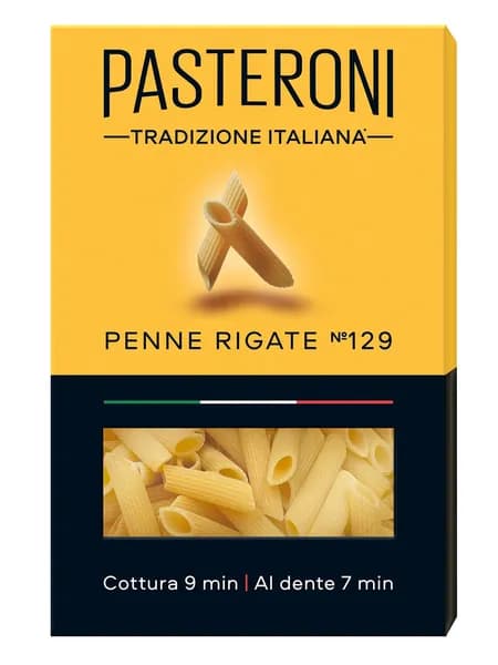 Макароны перья Pasteroni Penne Rigate №129 рифленые высший сорт, 400г
