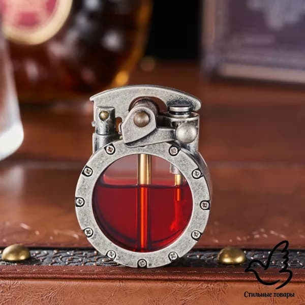 Ретро зажигалка Zippo с прозрачным топливным баком, серебристая, с рычагом (без топлива)