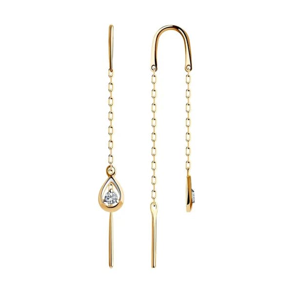 Золотые серьги DIAMANT-ONLINE с фианитом 585 пробы