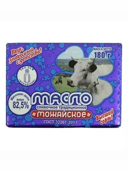 Сладкосливочное масло Можайское Традиционное 82,5% БЗМЖ 180 г