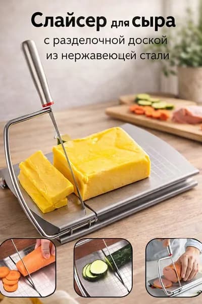 Слайсер для сыра с разделочной доской из нержавеющей стали, 1 шт
