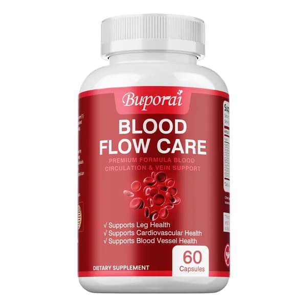 Buporai - Blood Flow Care, содержащий ниацин, L-аргинин, корень имбиря, перец чили и боярышник, помогает поддерживать здоровье вен на ногах и улучшает кровообращение.