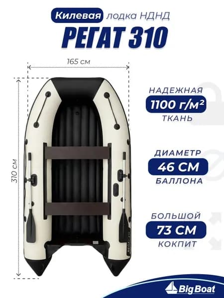 Надувная, под мотор, килевая лодка из ПВХ для рыбалки Regat (Регат) 310 НДНД