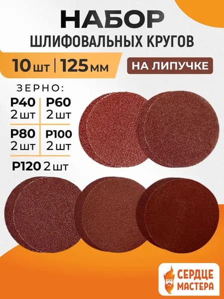Круги шлифовальные 125 мм. на липучке Р40, Р60, Р80, Р100, Р120