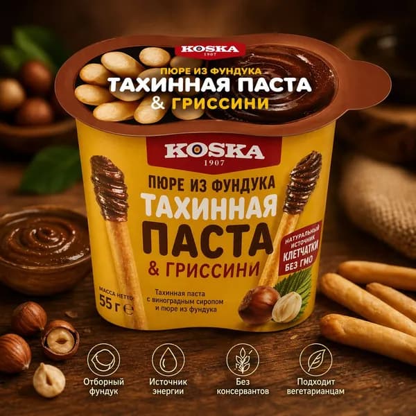 Koska с ореховым пюре, тахином, медом и гриссини, 55 г