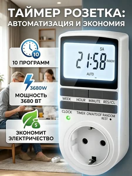 Умная розетка таймер электронный программируемый, цифровой контроллер для лампы, для фитолампы, подсветки рассады и растений