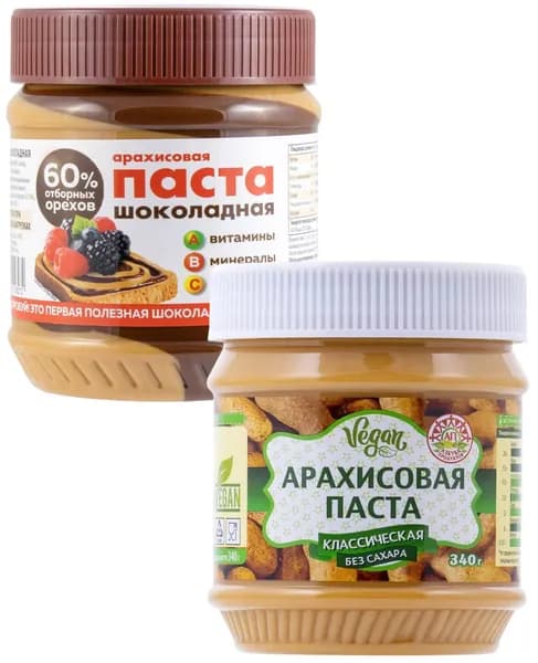 Арахисовая паста Шоколадная, Без Сахара 340 г * 2 шт