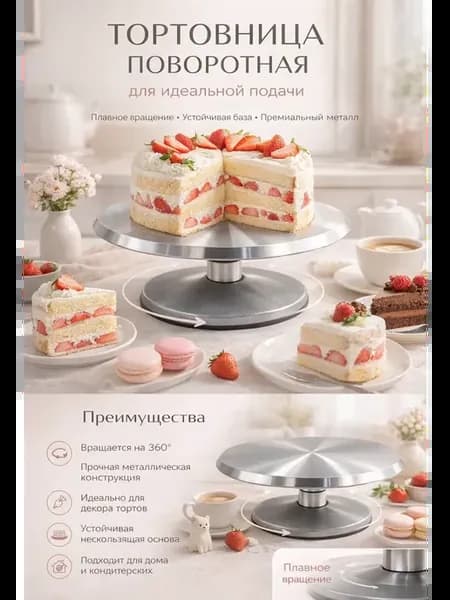 Тортовница вращающаяся металлическая с ножкой