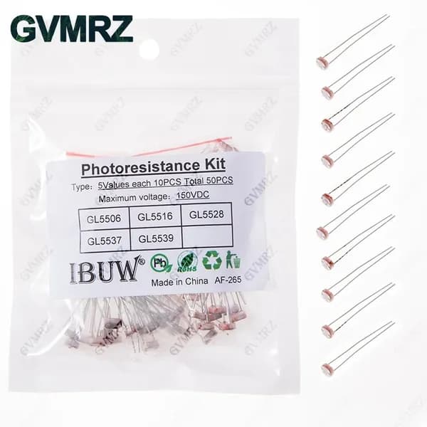 50PCS 5Values GL5528 GL5516 GL5506 GL5537 Photoresistance Kit для светочувствительных датчиков и схем фотоуправления DIY