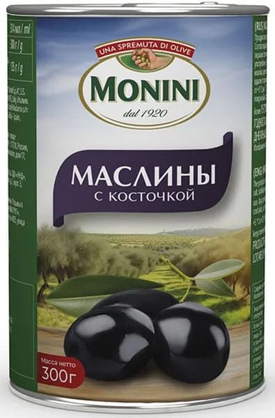 Маслины MONINI с косточкой /жесть/ 300г