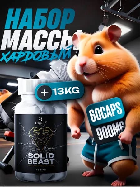 SOLID BEAST "Масс" ("Mass") капсулы по 450 мг / Гейнер для набора массы, тестостерон, протеин / 60 капсул