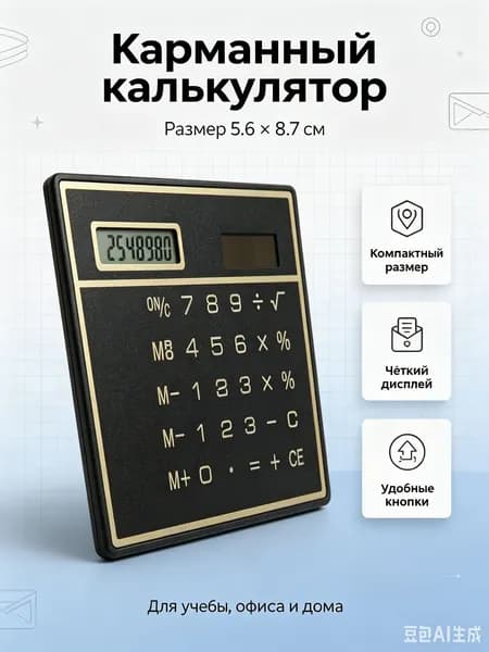 Эксклюзивный чёрный карманный калькулятор, созданный по типу банковской карты