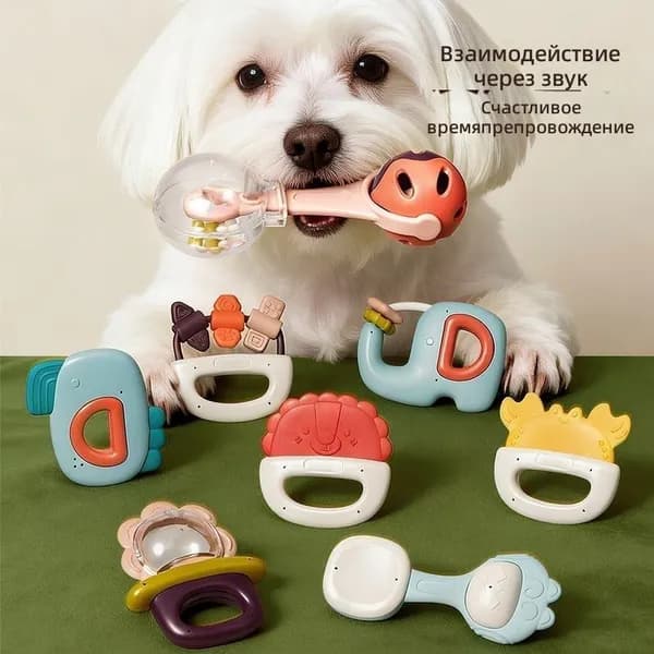 Игрушка-погремушка для котят и щенков с шуршалкой, жевательная игрушка в виде животного (случайный выбор), из ABS-пластика