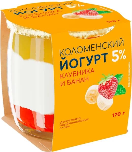 Йогурт Коломенский Клубника-банан 5%, 170 г