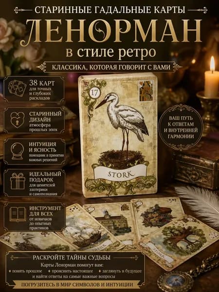Карты Ленорман в винтажном стиле, полный набор из 38 карт, размер 9х6 см для гадания