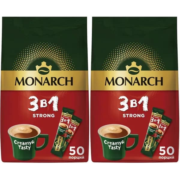 Кофейный напиток Monarch Strong 3 в 1 растворимый 13 г х 50 шт, набор: 2 штуки