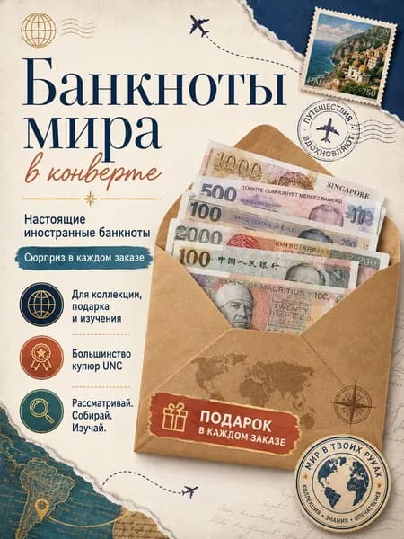 Настоящая иностранная банкнота в конверте, купюра мира для коллекции, подарок-сюрприз из разных стран