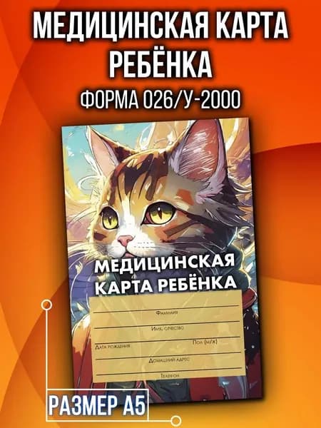 Медицинская карта 026/у-2000 Аурасо, медкарта в детский сад, школу и поликлинику, амбулаторная, формат А5