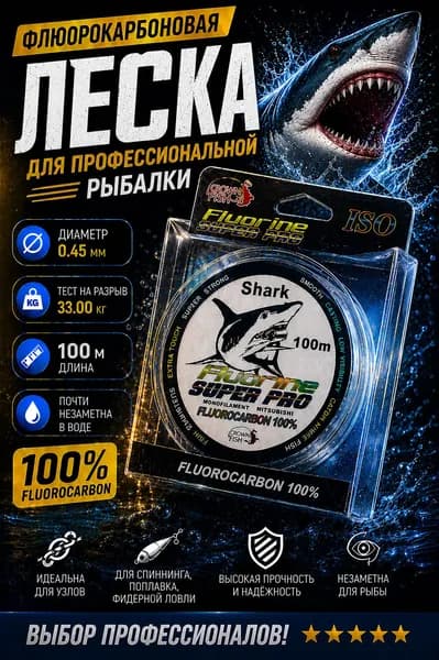 Флюорокарбоновая леска для рыбалки, размотка: 100 м, толщина: 0.45 мм