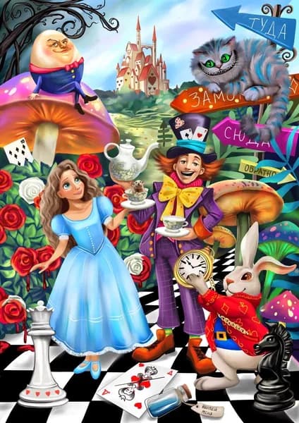 Melograno Пазл ANIMATION. Алиса в стране чудес 100 деталей, размер 16,5 х 23,3см, средний размер детали 3см