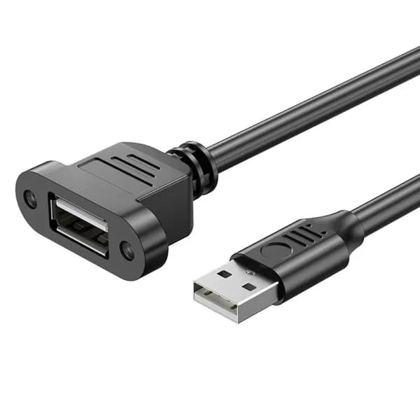 (1 шт.) Удлинитель USB 2.0 (штекер-гнездо) с винтовым креплением (панельный) 15 см, прямой
