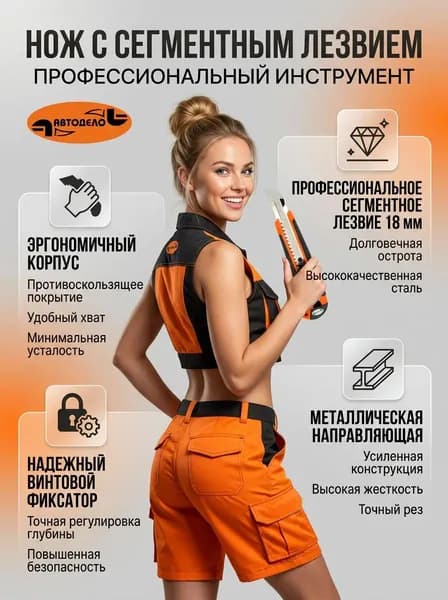 Нож с сегментным лезвием 18мм (АвтоДело)