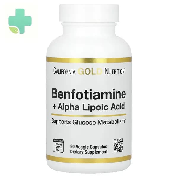 California Gold Nutrition, бензилфосфорилтиамин + альфа-липоевая кислота и L-лейцин, веганские капсулы, 90 капсул