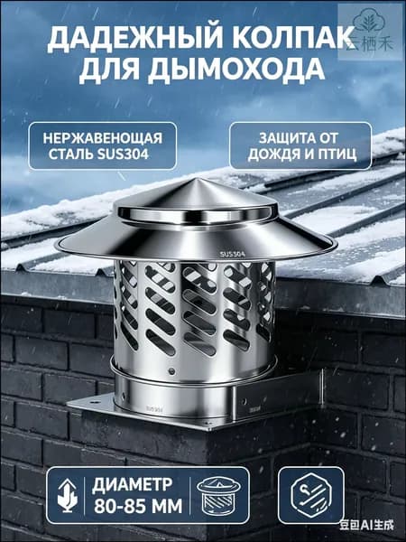 Колпак на дымоход нержавеющий SUS304, зонт для вытяжной трубы 80 мм-дефлятор вентиляционный жаростойкий, для печи и камина
