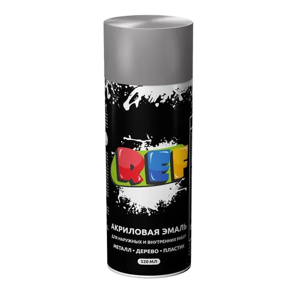 REF Аэрозольная краска Быстросохнущая, Гладкая, Акриловая, Глянцевое покрытие, 0.52 л, 0.26 кг, серебристый