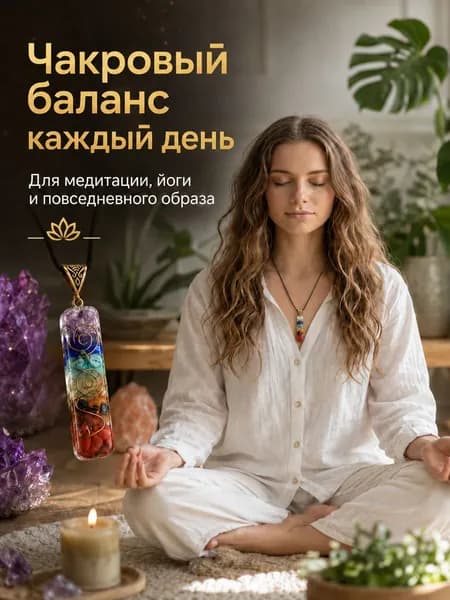 Кулон-оргонит 7 чакр из натуральных камней и смолы, амулет защиты на шнурке, подвеска для медитации, йоги и энергетических практик
