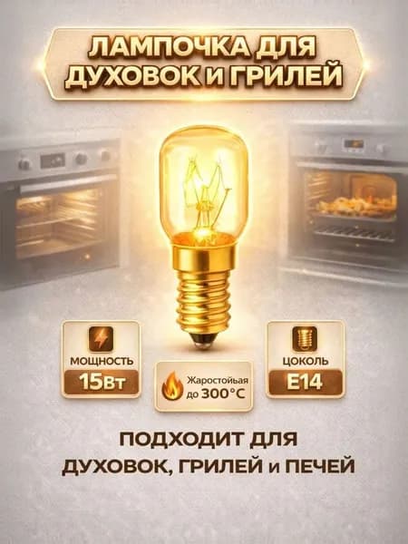 Лампочка жаростойкая для духовки и микроволновых печей 15Вт Е14 220В