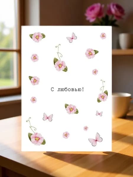 Открытка поздравительная "С любовью!" с крафтовым конвертом, 10х15 см, на День рождения, для женщины, мужчины, мамы, подруги