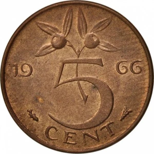 5 центов, 1966 год. Нидерланды