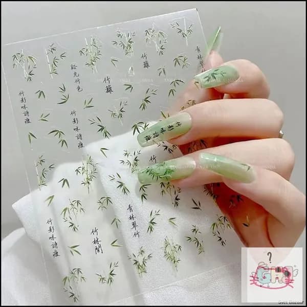 Hello Claws Китайские акварельные наклейки на ногти с бамбуком 3 штук