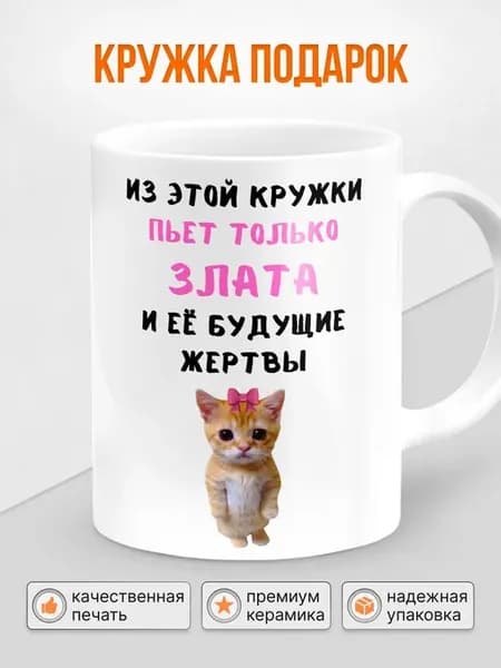 Кружка с приколом с котиком с именем Злата, 330 мл, 1 шт