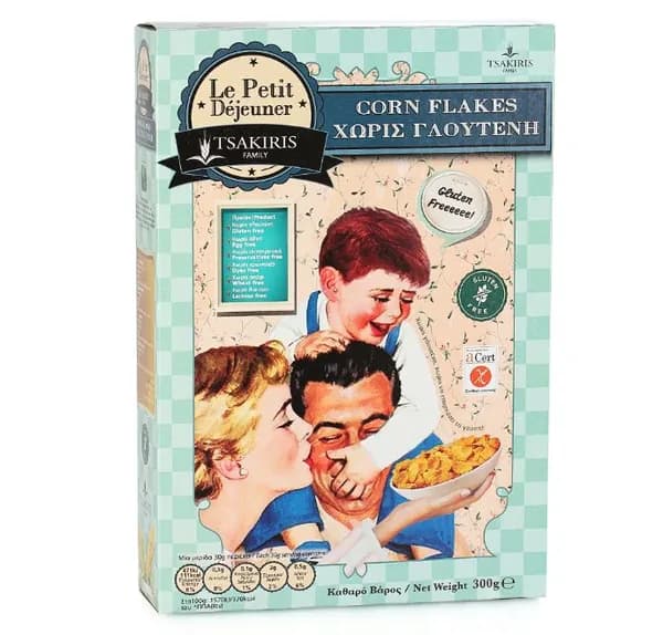 Хлопья кукурузные Corn flakes без глютена, Le Petit Dejeuner Tsakiris Family, 300 г, Греция